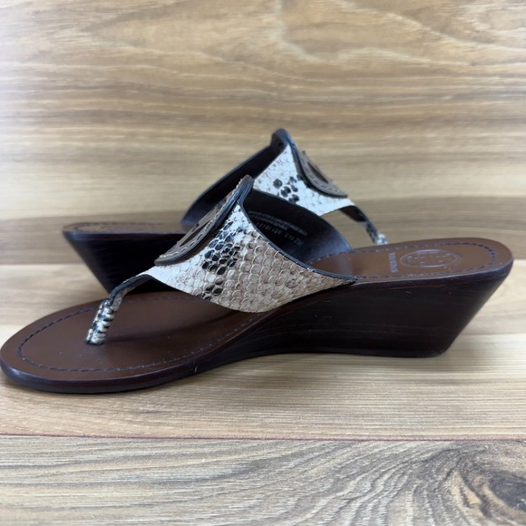 Tory Burch Louisa Womens 7 M Snake Embossed Brown Leather Wedge Sandals - Picture 6 of 11